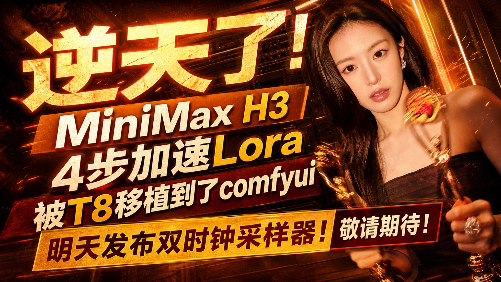 逆天了！MiniMax H3 4步加速Lora被T8移植到了comfyui，速度已无敌！明天发布双时钟采样器，速度还能进一步提高100%！敬请期待！