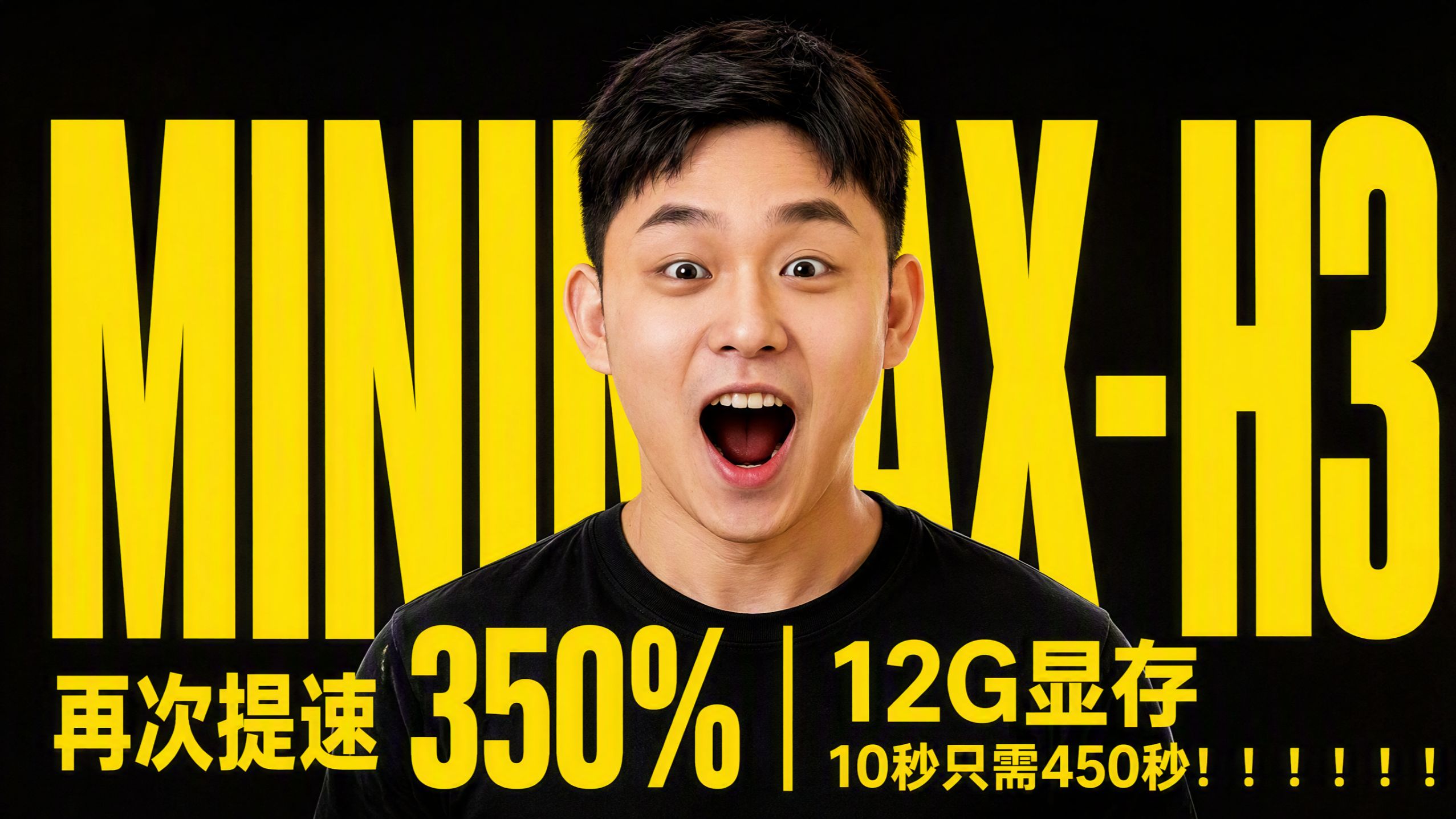 【MINIMAX-H3】再次提速350％ | 12G显存 10秒只需450秒！！！！！