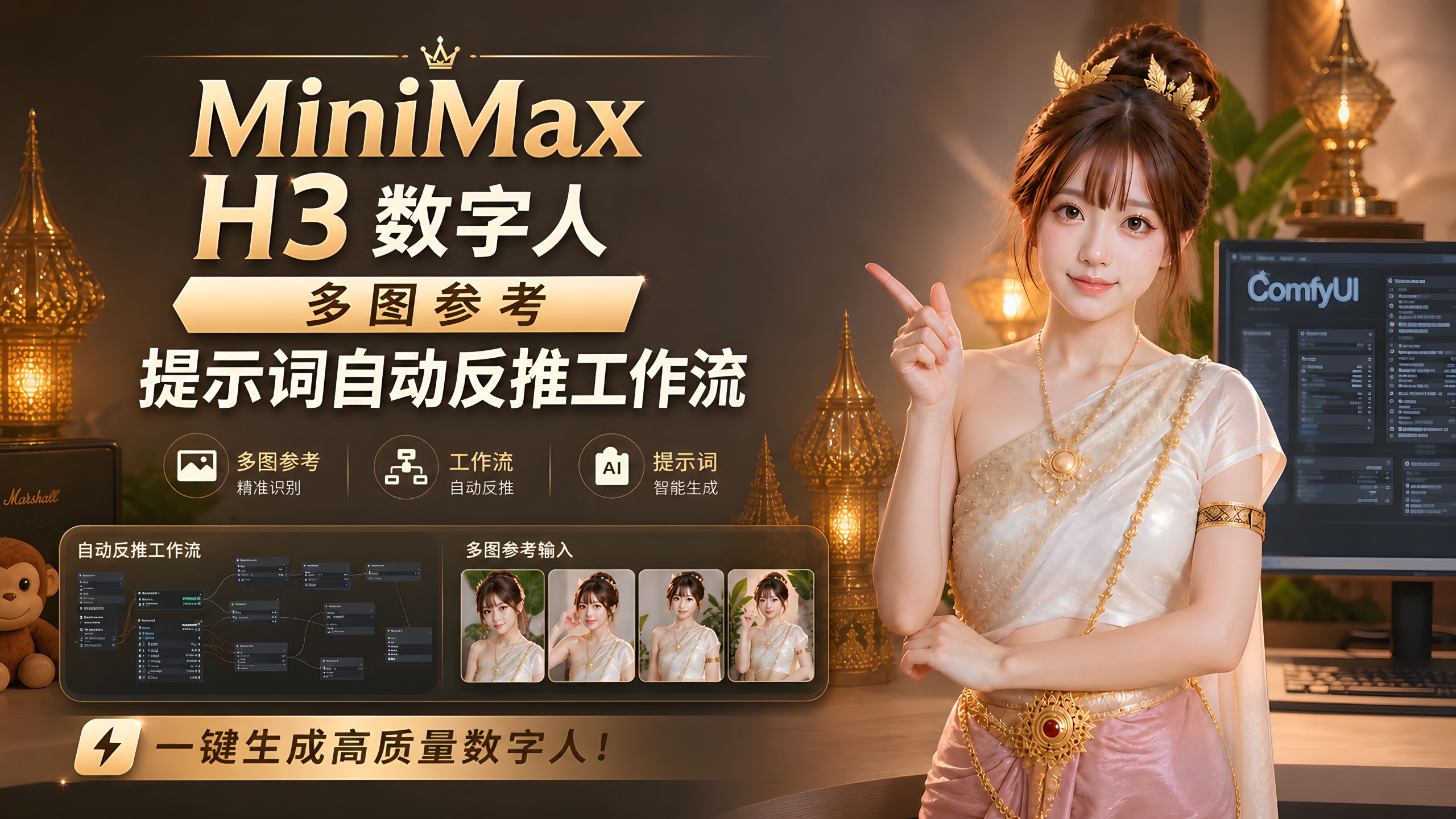 【MiniMax H3】最强开源数字人 多图参考 提示词自动反推