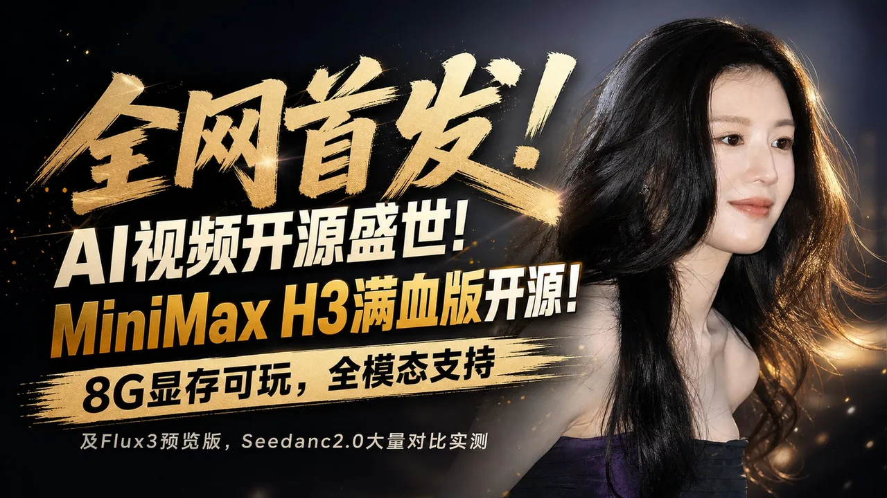 全网首发最全测评！AI视频开源盛世！MiniMax H3满血版开源！8G显存可玩，全模态支持及Flux3预览版，Seedanc2.0大量对比实测