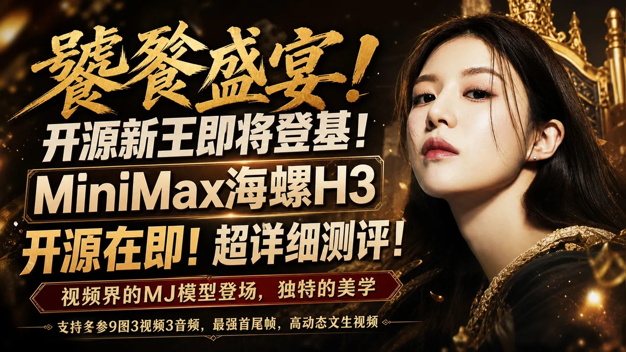 饕餮盛宴！AI视频开源新王即将登基！MiniMax海螺H3开源在即！超详细测评！视频界的MJ模型登场，独特的美学，支持多参9图3视频3音频，最强首尾帧-T8教程