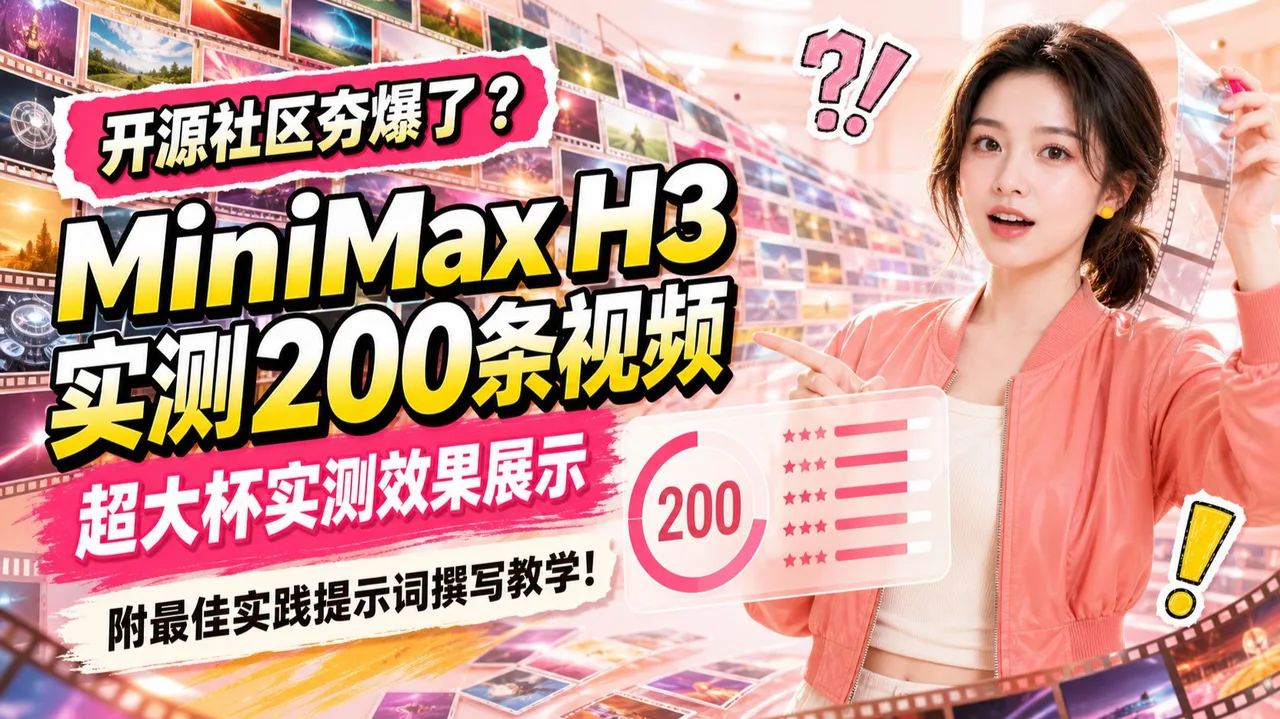 开源社区夯爆了？实测200条MiniMax H3视频，超大杯实测效果展示。附最佳实践提示词撰写教学！