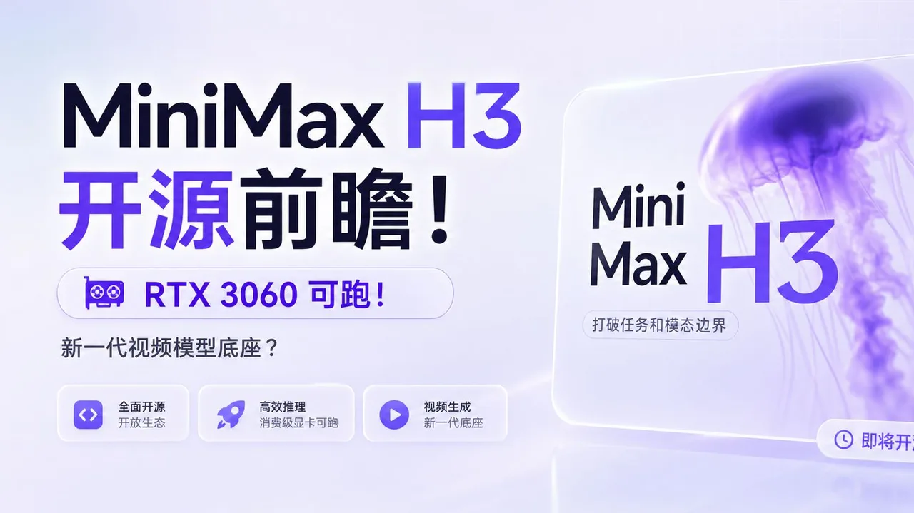 MiniMaxH3开源前瞻！RTX3060可跑！2K视频自带音频，支持图片/视频/音频多模态输入！新一代视频模型底座？内含工作流