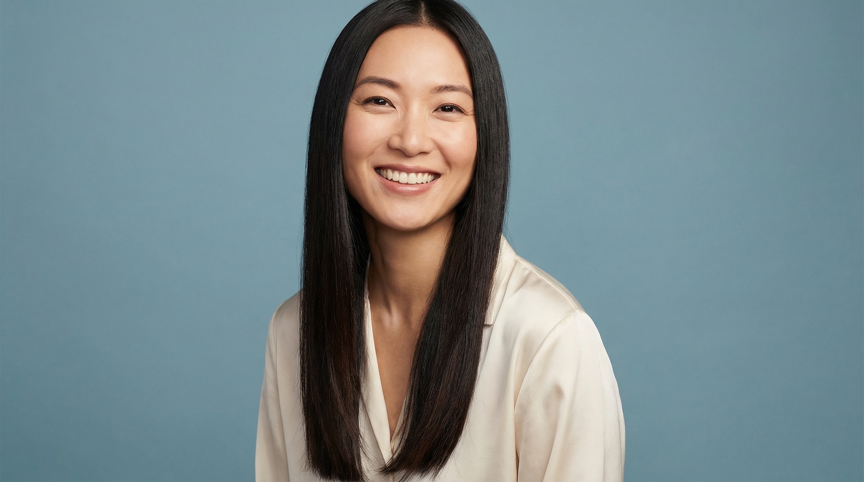 Woman with silky straight hair