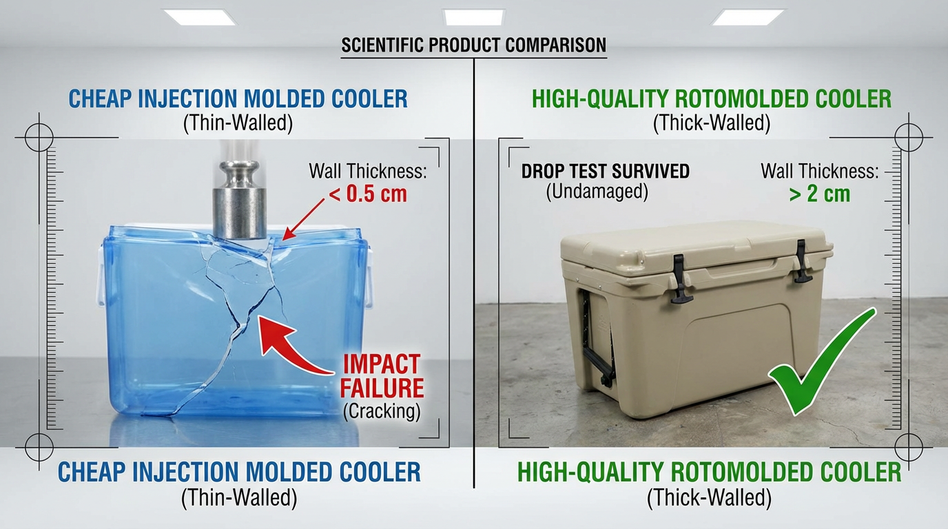 Rotomolded vs Injection Molded — structural comparison under impact stress