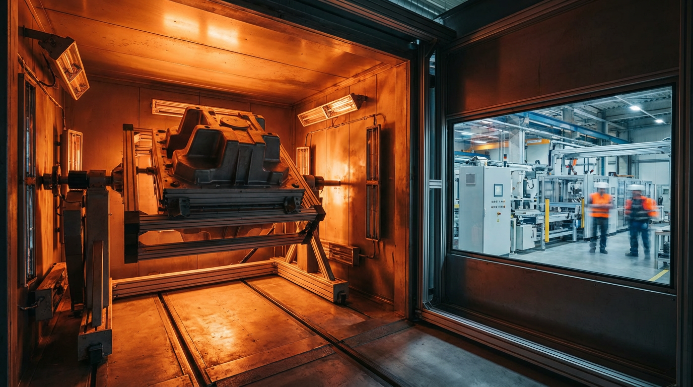 Manufacturing Process: Rotational molding machine — dual-axis rotation in a heated oven