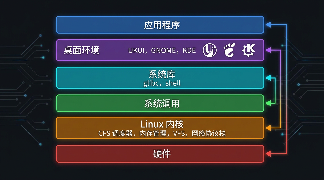 Linux 系统架构图：从硬件到应用的完整层次结构