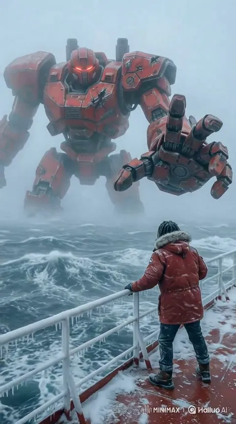 上传人物照片，生成机甲袭击人物的视频 by Hailuo AI Video Generator