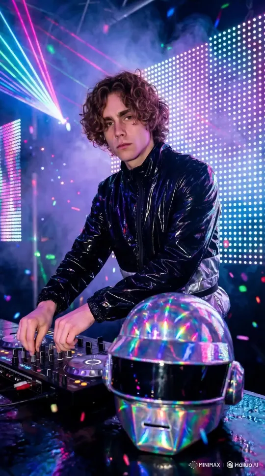 上传人物图片，生成蠢朋克打碟视频 by Hailuo AI Video Generator