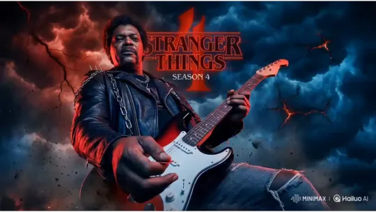 上传照片，生成你在绝境中弹奏吉他的燃炸大片！ by Hailuo AI Video Generator