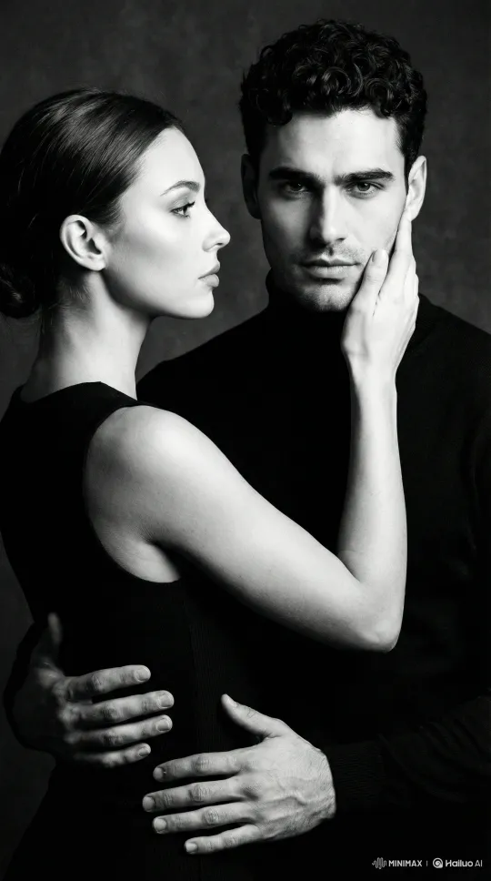 上传照片，生成黑白情侣写真 by Hailuo AI Video Generator