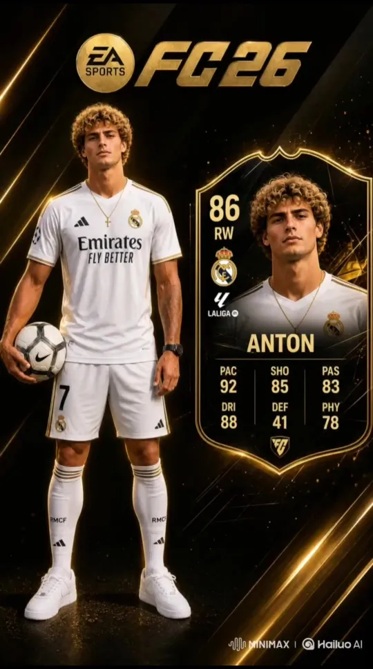 Upload a photo and enter your team name to generate your own game-style football player character card. by Hailuo AI Video Generator