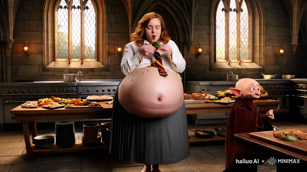 Emma Watson's Plump Hermione Feast in Hogwarts Kitchens - AI Generated  Video | Talkie AI, image size:1280x720