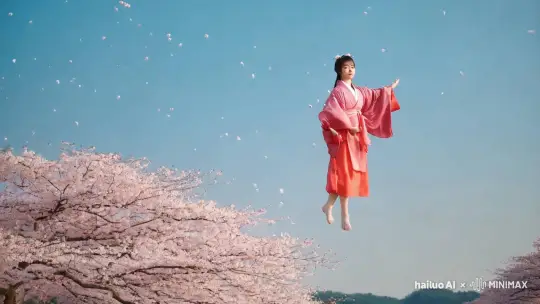 空を飛んでいる日本人の少女 by Hailuo AI Video Generator