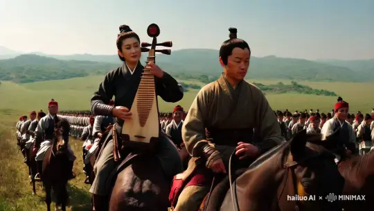 1. 欲饮琵琶马上催
- 画面可以切换到军队出征的场景,远处是浩浩荡荡的队伍,近处是一群将士围坐在一起,准备痛饮葡萄美酒。这时,传来阵阵激昂的琵琶声,仿佛在催促着将士们出发。可以展现琵琶女坐在马上弹奏琵琶的英姿,琵琶声如急雨般,营造出紧张而又壮烈的 氛围。
2. 醉卧沙场君莫笑
- 画面转到战场上,经过一场激烈的战斗后,一些将士疲惫地躺在沙场上,身边还散落着夜光杯和未喝完的葡萄美酒。他们的脸上带着疲惫和沧桑,但眼神中却透露出坚定和无畏。可以用特写镜头表现将士们身上的伤口和血迹,以及他们周围的硝烟和战火。
3. 古来征战几人回
- 画面逐渐拉远,展现出整个战场的全貌,夕阳西下,战场上一片寂静。可以出现一位白发苍苍的老兵,他望着远方,回忆着曾经的战友和战斗,心中充满了感慨。这句诗的画面可以用较为暗淡的色调,表现出战争的残酷生命的脆弱!
二、动画制作特色
1. 音乐搭配
- 以激昂的琵琶曲贯穿始终,在不同场景中可以调整节奏和音量。战斗场景中琵琶声急促有力,营造紧张氛围;宴饮场景中琵琶声悠扬婉转,增添欢乐气氛。
2. 色彩运用
- 宴饮场景色彩鲜艳,突出葡萄美酒的紫红色和夜光杯的晶莹剔透。战场场景则以土黄色、灰色等为主色调,表现出硝烟和战火的残酷。夕阳西下的画面可以用暖黄色调,营造出悲壮的氛围。
3. 人物刻画
- 将士们的形象可以设计得威武雄壮,穿着唐代的铠甲,手持兵器。他们的表情和动作要生动地表现出勇敢、豪迈、无奈等复杂的情感。琵琶女的形象则可以设计得美丽动人,穿着西域风格的服饰,弹奏琵琶时的姿态
by Hailuo AI Video Generator