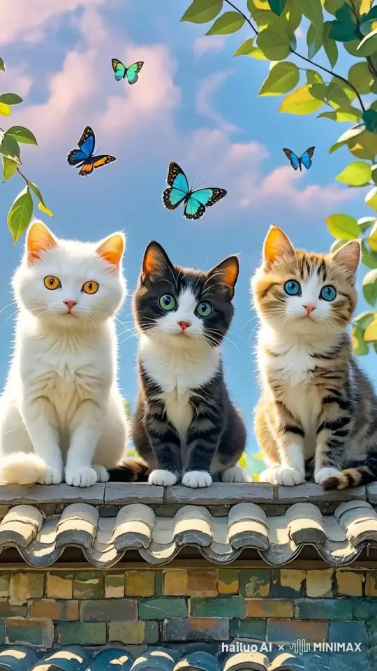 三只小猫呆呆的看着镜头 by Hailuo AI Video Generator