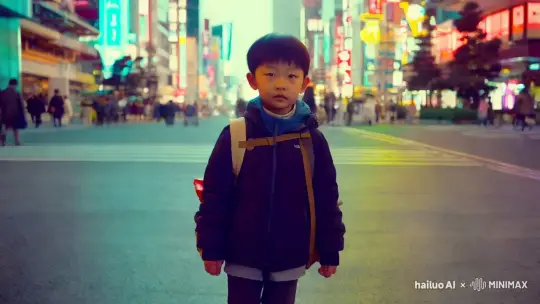 一个小男孩，怀揣梦想来到东京街头 by Hailuo AI Video Generator