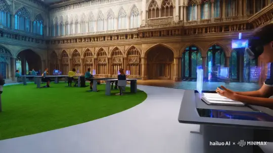 虚拟留学体验：随着虚拟现实（VR）和增强现实（AR）技术的发展，未来的学生可能通过沉浸式虚拟环境体验留学，无需离开本国即可享受国际教育体验。 by Hailuo AI Video Generator