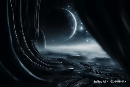 HIGH SPEED DYNAMIC FAST MOVING ACTION CAMERA PAN ACROSS CINEMATIC SCI-FI CLEARLY VISIBLE DISTINCT BIG BUDGET MOVIE TRAILER TEXT THAT SAYS "ALIEN:DAWN" AGAINST A INCREDIBLE MASSIVE ALIEN PLANET BACKDROP WITH STREAKING ASTEROIDS EPIC INCREDIBLE EMOTIONAL by Hailuo AI Video Generator
