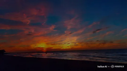 Sunset time lapse at the beach with moving clouds and colors in the sky by Hailuo AI Video Generator