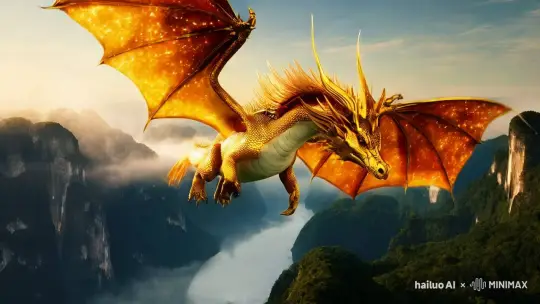 一条神圣的神龙在天空中飞翔 by Hailuo AI Video Generator