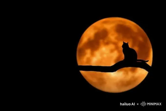 月亮中的猫动起来 by Hailuo AI Video Generator