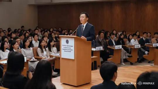 各班，今晚我院邀请校纪委书记、校长助理黄晓儒为我系师生在D406授课。请各班班长、副班长、学习委员于今晚6点50之前完成签到，整齐就座，带好笔记本。有课的班级可向辅导员申请请假。收到请回复。 by Hailuo AI Video Generator