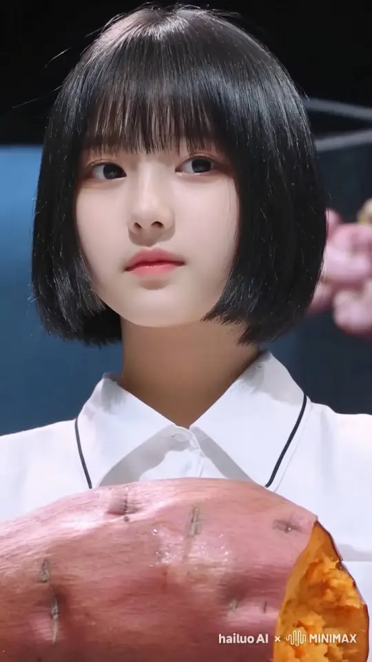 可爱的女孩在吃烤红薯 by Hailuo AI Video Generator