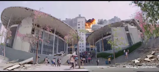镜头缓缓向前推，硝烟弥漫，房屋爆炸被毁 by Hailuo AI Video Generator
