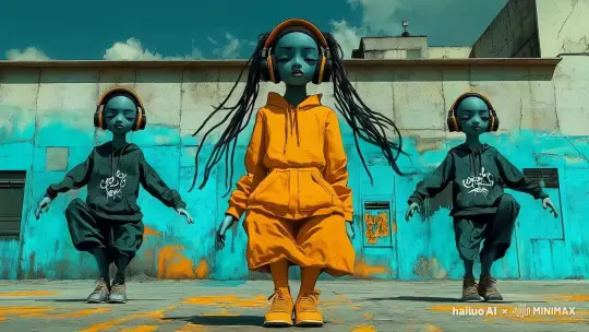 小女孩们整齐划一地激情tap dancing舞蹈， by Hailuo AI Video Generator