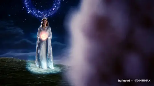 一位身穿银色流光长袍的美女从天而降，仿佛是从星空中走出来的女神。她的每一步都带着星光，周围的空气中弥漫着神秘的气息。她的头顶悬浮着一圈星环，手中握着一个发光的球体。她的到来，代表着宇宙的平衡，但如果有人试图挑战她的权威，等待他们的将是来自星辰的惩罚。 by Hailuo AI Video Generator