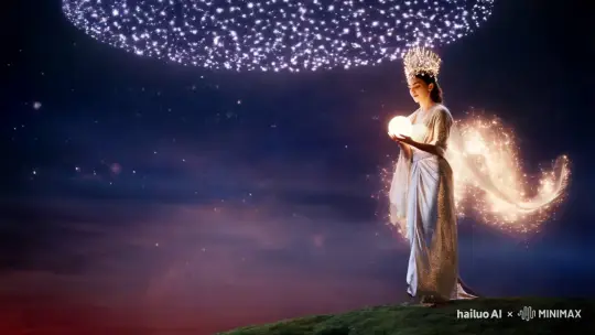 一位身穿银色流光长袍的美女从天而降,仿佛是从星空中走出来的女神。她的每一步都带着星光,周围的空气中弥漫着神秘的气息。她的头顶悬浮着一圈星环,手中握着一个发光的球体。她的到来,代表着宇宙的平衡,但如果有人试图挑战她的权威,等待他们的将是来自星辰的惩罚。 by Hailuo AI Video Generator
