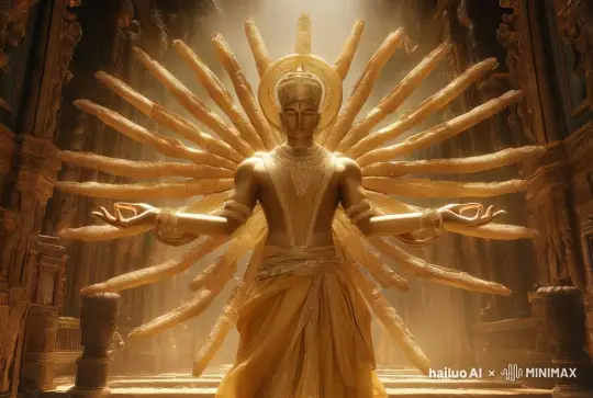 vfx,humanoid figure cycling 100 hands behind him at ultra high-speed to create a bokeh motion effect by Hailuo AI Video Generator