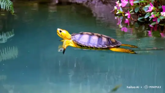 黄头侧井龟在水里自由自在的游着 by Hailuo AI Video Generator