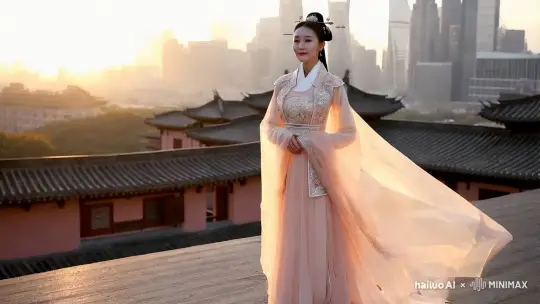 一美女在天台穿着汉服 by Hailuo AI Video Generator