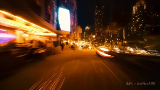 迷离梦幻的场景，FPV 飞过的地点不断变化。夜晚的城市、海滩、水下珊瑚、太空。动态运动、动态模糊、延时摄影、超高速、30 倍速、电影效果、柔和色调。 by Hailuo AI Video Generator