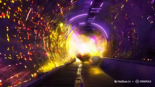 4K 超高清渲染（写实记录的画面风格：0.2） （极度眩晕的氛围：0.3） （第一人称穿越时光隧道场景：0.2）
主体：（眼前的时光隧道光芒疯狂旋转，让人目不暇接：0）
角色设定：（我心跳急速，既兴奋又恐惧：0）
细节：（隧道壁上的光芒如电流般划过，刺痛双眼：0.1）
次要对象：（周围的时空碎片如风暴般席卷：0.1）
环境：（隧道中呼啸声震耳欲聋，时空压力如山般压来：0.2）
动作：（我身体不由自主地被急速旋转的力量拉扯着向前冲：0.4）
镜头：（第一人称视角：0.2） （快速旋转的镜头，让人头晕目眩：0.2） （俯拍：0.2） （展现这极度眩晕的场景，传递出疯狂与失控的感觉：0.2） （运动速度极快，营造紧张刺激的气氛：0.2）
灯光：（刺眼的强光，让人几乎失明：0.2）
构图：（以旋转的光芒为主体，突出我的无助与冒险：0.3）
色调：（以亮白、金黄、深紫等强烈对比的色调为主，营造极度眩晕的氛围：0.3）
特效：（时空扭曲特效，强调速度和失控：0.2）
灵感参照：（科幻电影中极速穿越的疯狂片段：0.1）
 by Hailuo AI Video Generator