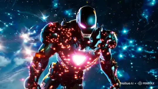 4K 超高清渲染（写实记录的画面风格：0.2） （酷炫星穹的氛围：0.3） （毒液版钢铁侠空中组合变形场景：0.2）
主体：（毒液版钢铁侠于浩瀚星穹之中毅然开启组合变形的震撼篇章：0）
角色设定：（钢铁侠好似掌控星穹的无敌王者，威风凛凛，无可阻挡：0）
细节：（毒液浸润的铠甲闪耀出令人心醉的奇光，图案恰似星穹的神秘星座：0.1）
次要对象：（周围的星际射线被强大的力量扰乱得光芒扭曲：0.1）
环境：（辽阔无边的星穹深邃而幽远，仿佛隐藏着宇宙的终极奥秘：0.2）
动作：（钢铁侠的各个部分以瞬间融合的速度聚合、衔接、重塑：0.4）
镜头：（全景：0.2） （不断切换特写镜头，聚焦铠甲奇光的奇妙变化和图案的精细纹理：0.2） （俯拍：0.2） （展现这酷炫星穹的变形，传递出令人激情澎湃的氛围：0.2） （运动速度疾如光电，营造出极度紧张和震撼的气氛：0.2）
灯光：（钢铁侠周身光芒璀璨夺目，犹如星穹核心的永恒光源：0.2）
构图：（以钢铁侠为重点，突出其在空中的英勇身姿和变形的惊天动地：0.3）
色调：（以深黑、幽蓝、亮橙等耀眼色调为主，营造出酷炫星穹的氛围：0.3）
特效：（强大而令人惊叹的能量光芒特效，强调变形的无敌力量和震撼效果：0.2）
灵感参照：（漫威宇宙中最具想象力的变形场景和创意灵感：0.1）
 by Hailuo AI Video Generator