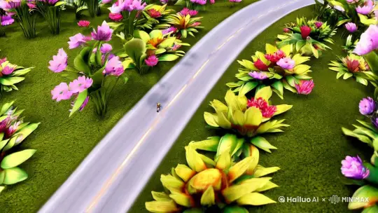 镜头从昆虫世界的上空俯瞰，展现宽阔的道路、高大的植物和色彩斑斓的花朵。然后镜头迅速拉近，聚焦在蜜蜂身上。蜜蜂穿着皮夹克、戴着墨镜和头盔，骑着一辆酷炫的哈雷摩托车，以惊人的速度在道路上疾驰。它时而加速冲刺，时而减速转弯，展现出高超的驾驶技巧。整个场景充满了自由和刺激的气氛，展现出蜜蜂对速度和冒险的热爱。镜头定格在蜜蜂骑车转弯的瞬间，展现出它脸上兴奋和自由的表情，以及哈雷摩托车在道路上留下的帅气轨迹  电影画面，8k高清   by Hailuo AI Video Generator