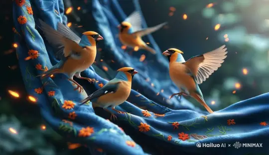 优雅快乐地织布，鸟儿振翅飞翔 by Hailuo AI Video Generator