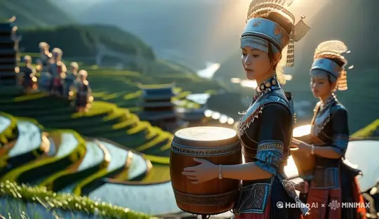 投入地歌唱，拍打大鼓 by Hailuo AI Video Generator