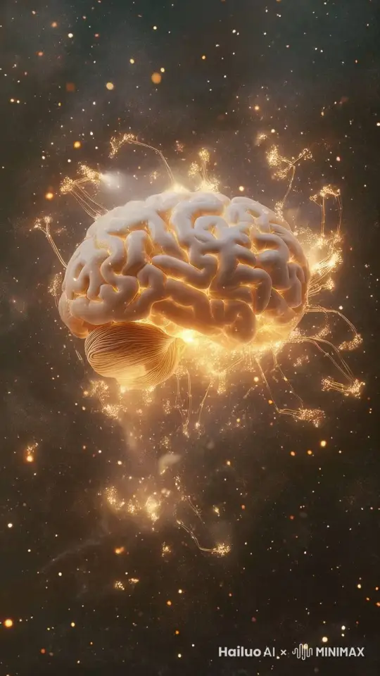 Make the brain pulsate with dynamic glowing effects. Simulate signals flowing through the neural network, with glowing light streams radiating from the center of the brain outward. The neural pathways should pulse gently, and light points should move along the neural connections to create a sense of data transmission. The brain should gently pulsate and synchronize with the flowing light. The background should have subtle, glowing particles to enhance a futuristic atmosphere. by Hailuo AI Video Generator