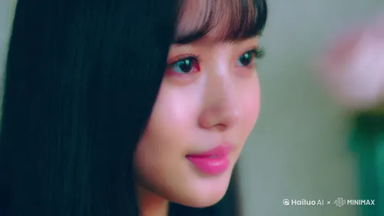 ultra-detailed,realistic,photorealistic,photo-realistic,illustration,soft focus,grainy texture,1girl,black hair,straight hair,side profile,close-up,beautiful detailed eyes,beautiful detailed lips,extremely detailed face,long eyelashes,pink blush,smiling,refined features,elegant,high-end,delicate,soft lighting,gentle expression,detailed background,subtle shadows,soft colors,romantic atmosphere,fine details,enhanced details,smooth skin,ethereal beauty by Hailuo AI Video Generator