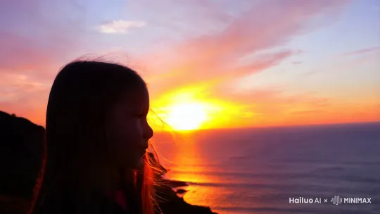 少女夕阳看海 by Hailuo AI Video Generator