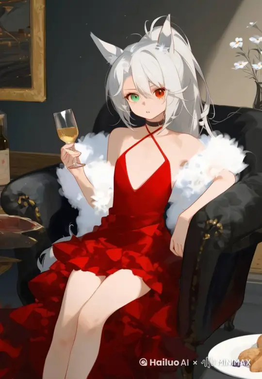 一个少女在喝酒，镜头逐渐拉近聚焦在她脸和手上，她举起酒杯并张开嘴，把杯子里的酒喝下 by Hailuo AI Video Generator