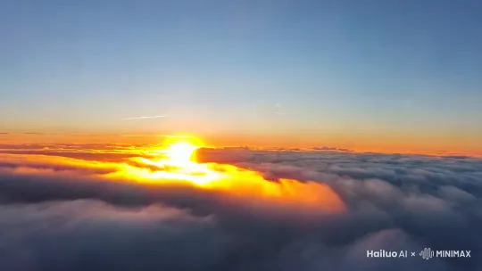 云层上航拍日出，绝美镜头。 by Hailuo AI Video Generator