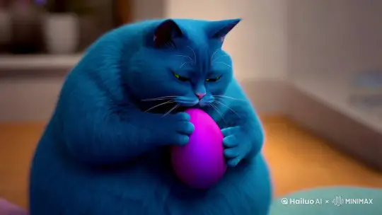 蓝色的胖猫吃了个紫色的蛋 by Hailuo AI Video Generator
