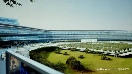 中景，切换至射阳的科技创新园区，展示园区内现代化的建筑和忙碌的科研人员。镜头聚焦在一间人工智能实验室里，科研人员们围坐在大屏幕前，屏幕上闪烁着复杂的代码和数据模型。 by Hailuo AI Video Generator