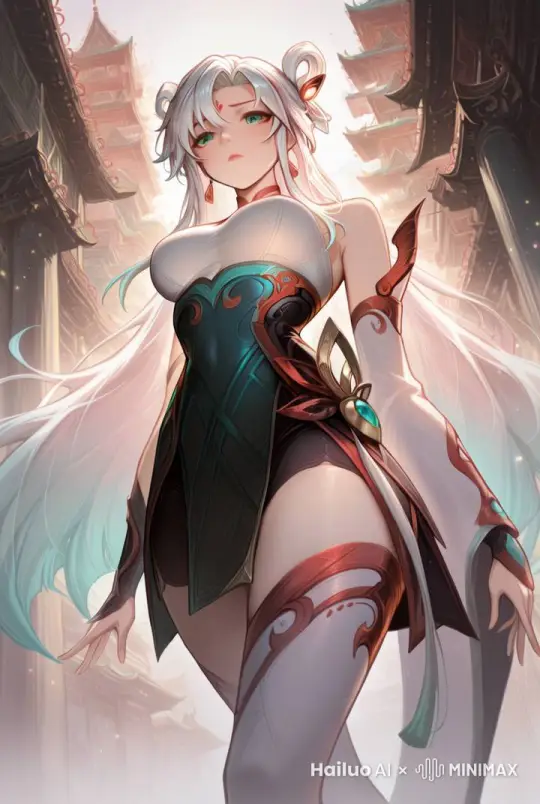 一个女孩站着，飘动的衣服和头发，细微的烟雾飘过 by Hailuo AI Video Generator