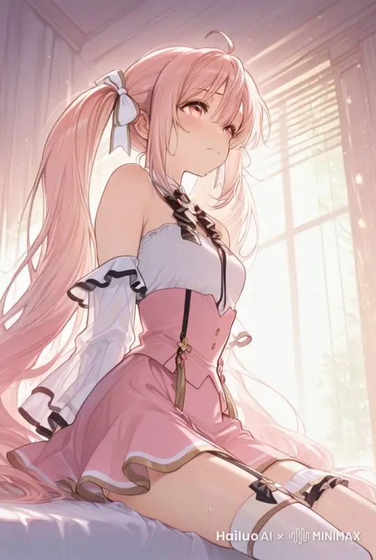 一个女孩侧对镜头坐着，飘动的衣服和头发 by Hailuo AI Video Generator
